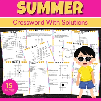 Preview of Summer Flip Flop day Crossword Puzzles with Solution - Fun End of the year Games