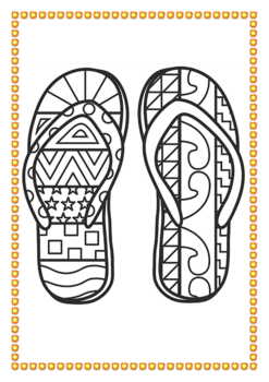 Summer Flip Flops Zentangle, No Prep Coloring Page by Pooley Productions