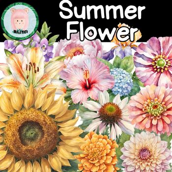 Preview of Summer Flower Name Watercolor Transparent Clip art