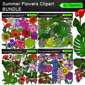 Preview of Summer Flowers Clip Art commercial use BUNDLE /Tropical flowers/ Garden