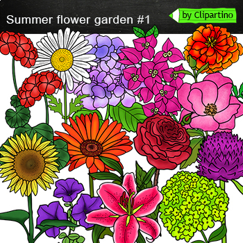 Preview of Summer Flowers Clip Art commercial use-Summer Blooming Garden Flowers #1