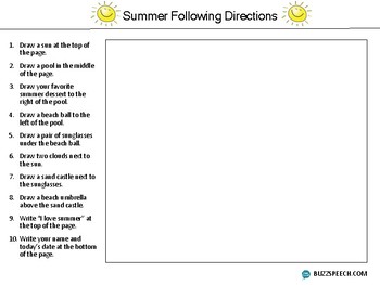 summer following directions by buzz speech teachers pay teachers