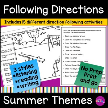 Preview of Summer School Following Directions Coloring Pages Listening Comprehension Skills