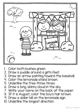 Summer Following Directions Worksheets - Print & Go Speech Therapy