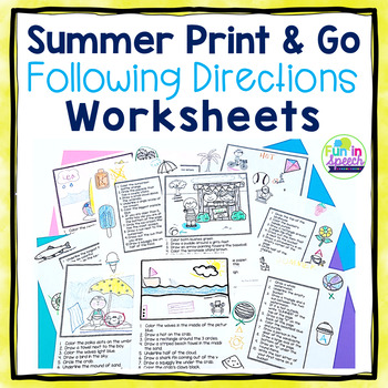 Preview of Summer Following Directions Worksheets for Speech Therapy