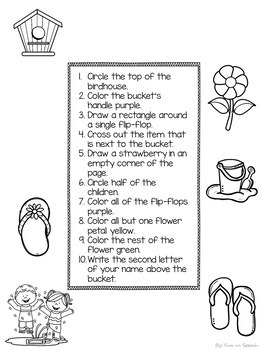 Summer Following Directions Worksheets for Speech Therapy by Fun in Speech