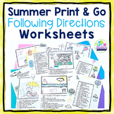 Summer Following Directions Worksheets for Speech Therapy