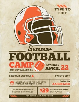 Preview of Summer Football Game Match Camp (4) Flyers  Customize your Flyer -Ready to Edit!