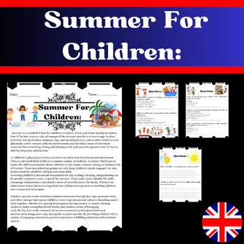 Preview of Summer For Children:  Questions and Answers