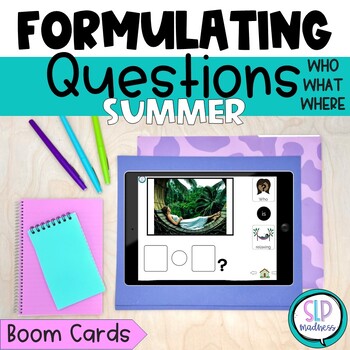 Preview of Formulate and Asking Questions Summer Speech Therapy Sentence Strips Boom Cards