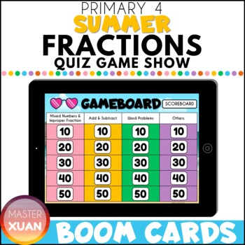 Preview of Summer Fractions Quiz Game Show Math Review