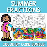 Summer Fractions Color by Number Worksheet Bundle | 2nd 3r