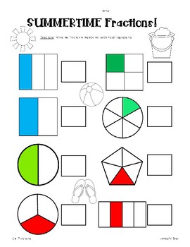 Preview of Summer Fractions Pack! Naming Fractions - Unit and Non-Unit Fractions - 2 pages