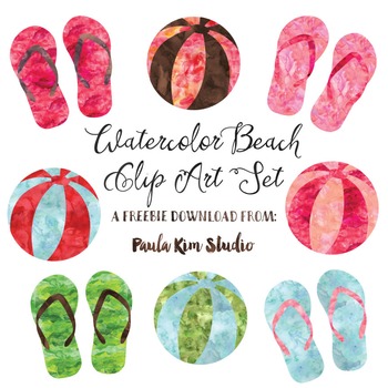 Summer Freebie - Watercolor Flip Flops and Beach Balls by Paula Kim Studio