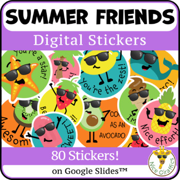 Preview of Summer Friends Digital Stickers | Student Reward for Online Classes | ESL
