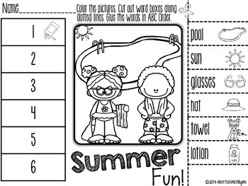 Summer Fun! ABC Order Cut and Paste FREEBIE by More than Math by Mo
