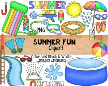 Preview of Summer Fun ClipArt - Backyard Pool Party - Commercial Use PNG