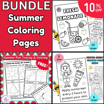 Preview of Summer Fun Coloring Pages  + Summer Sun Safety Coloring Sheets & Cards