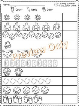 numbers to 10 count write color summer counting math worksheets