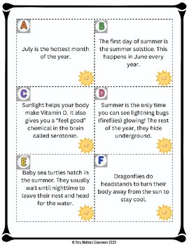 Summer Fun Facts Task Cards by Mrs Helders Classroom | TPT