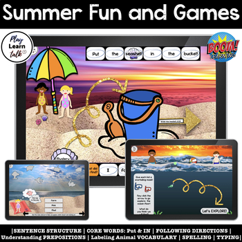 Preview of Summer Fun & Games - Boom Cards - Speech Therapy - Remote Learning