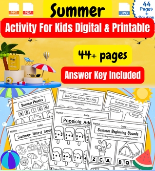 Preview of Summer Fun Kindergarten Workbook and Activity Book - 44 Pages - NEW 2024 SUMMAR