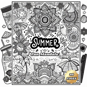 Preview of Summer Fun Mandala Coloring Page 2nd-12th, Homeschool
