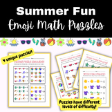 Summer Fun Math Emoji Picture Puzzles (Algebraic Thinking)