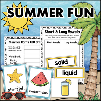 Preview of Summer Write the Room Vocabulary Matter Place Value Sort Summer Word Search