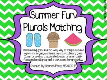 Preview of Summer Fun Plurals Matching