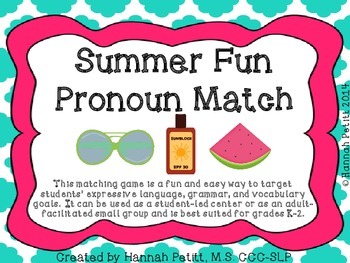 Preview of Summer Fun Pronoun Match