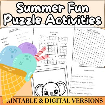 Preview of Summer Fun Puzzles Activities, Word Searches, Word Scramble & Cryptogram