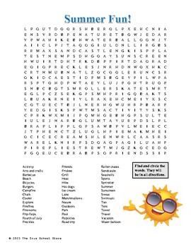 Summer Fun Word Search by The Iris School Store | TPT
