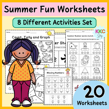 Preview of Summer Fun Worksheets : 8 Different Activities Set / Math / Summer theme