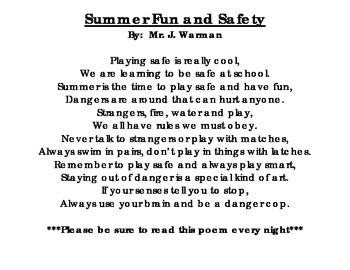 Summer Fun and Safety Poem by The Mad Professor's Teaching Resources
