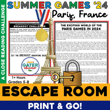 Preview of Summer Games 2024 Escape Room Reading Comprehension Challenge