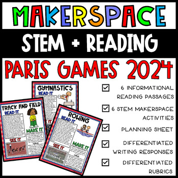 Preview of Summer Games Olympics 2024 STEM Makerspace Task Cards and Reading Passages
