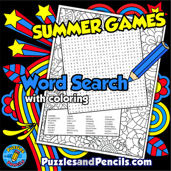 Preview of Summer Games Word Search Puzzle Activity with Coloring