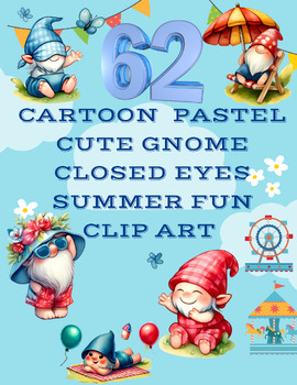 Preview of Summer Gnome Delights: Pastel Cartoon Cute Gnome Clip Art Collection