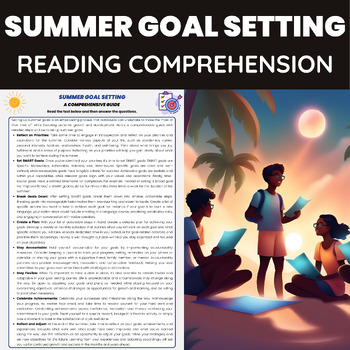 Preview of Summer Goal Setting Reading Comprehension Passage and Questions