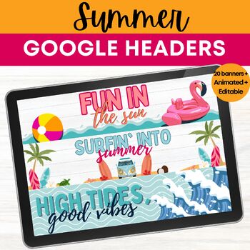 Preview of Summer Google Classroom Header Animated Banner for Distance Learning
