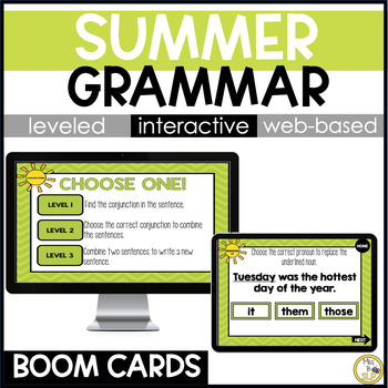 Preview of Summer Grammar Skill Builder Bundle - Digital Boom Cards & Interactive PDF