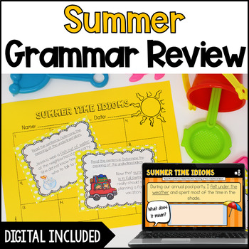 Preview of Summer Grammar Task Cards | Digital Summer/End of Year Grammar Activities