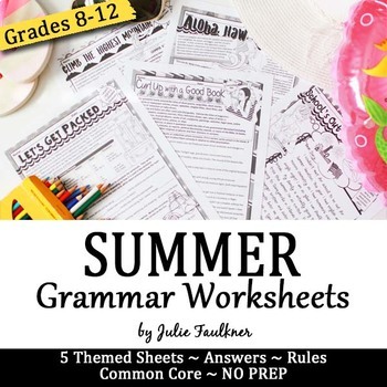 Preview of Summer Grammar Worksheets, NO PREP, Middle and High School