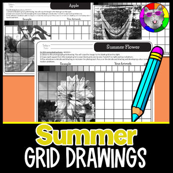 Preview of Summer Grid Drawings, Drawing and Shading Worksheets, 5th to 8th Grade