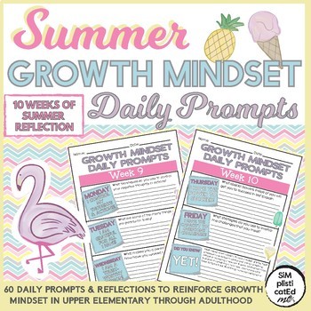 Preview of Summer Growth Mindset Daily Prompts - 10 Weeks of Reflections