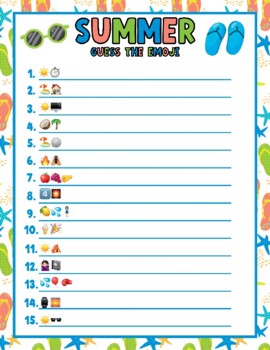 Summer Guess the Emoji Game, Summer Activities, Printable Summer Games ...