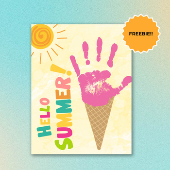 Preview of Summer Handprint Art Craft, Preschool Daycare Kids Summer Craft Hello Summer
