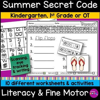 Preview of Occupational Therapy Summer School Handwriting Secret Code Cryptogram Activities