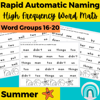 Preview of Summer High Frequency Words Sight Word Rapid Automatic Naming Activities 16-20